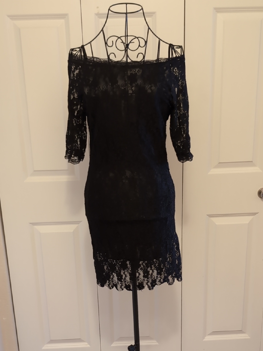 Black Lace Off-Shoulder Cocktail Dress